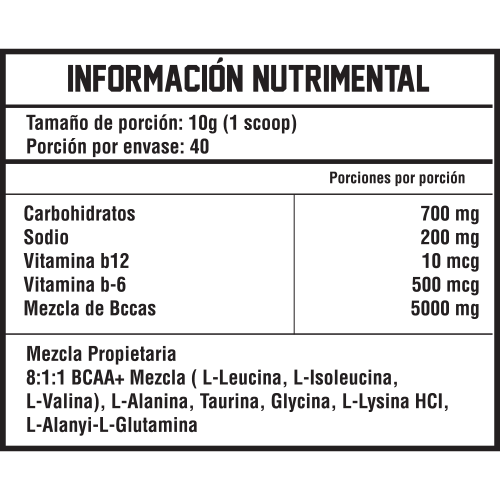 bcaa black bear informacion nutrimental