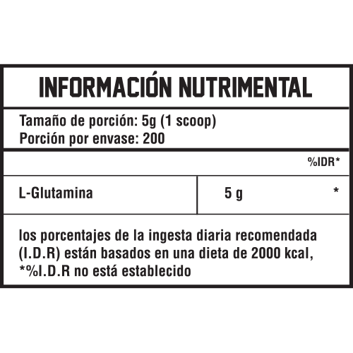 Glutamina Black Bear informacion nutrimental