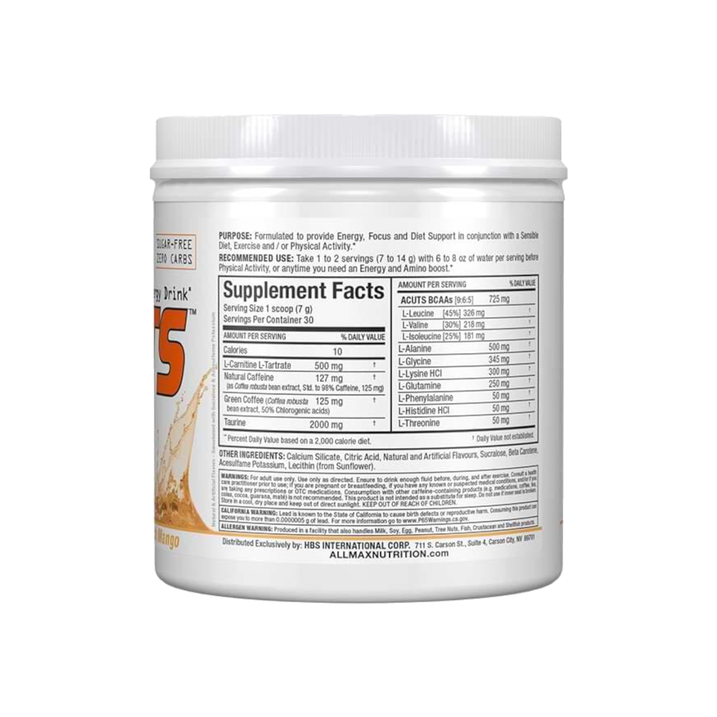 Amino Cuts allmax 30 servicios informacion nutrimental